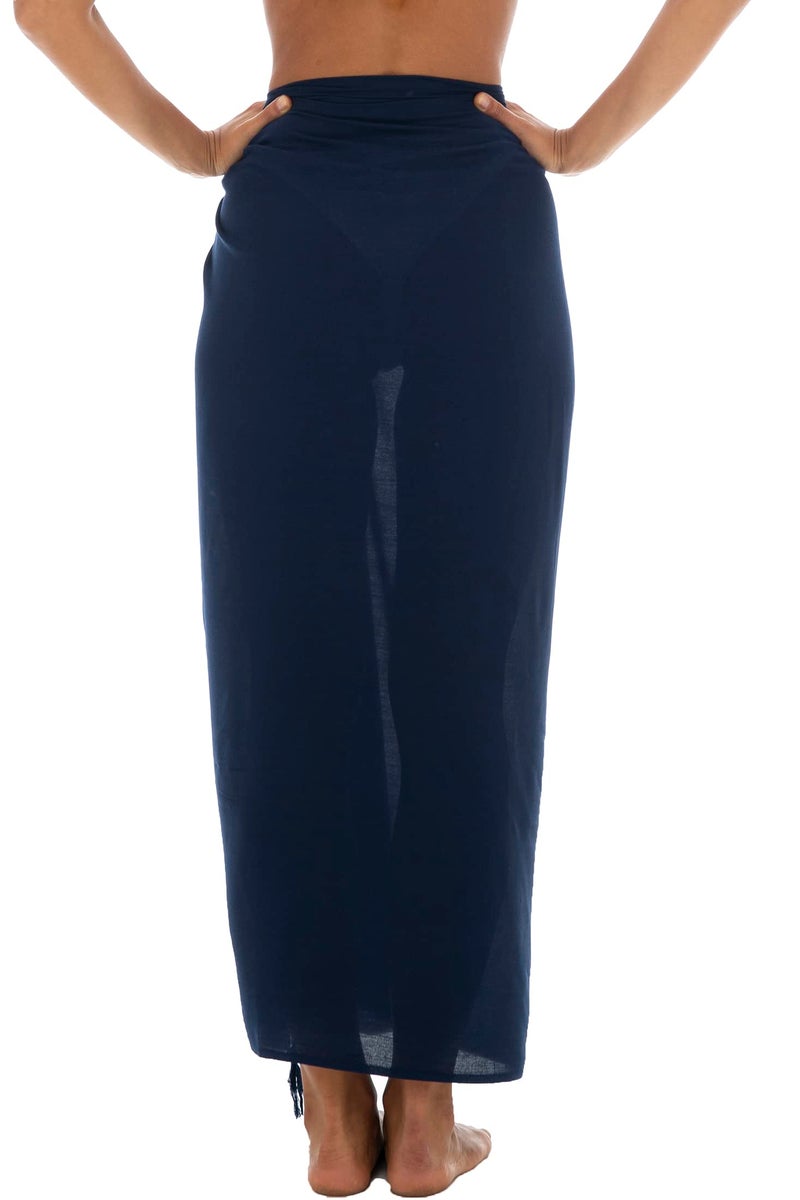 Back From Bali Womens Sarong Wrap Swimsuit Cover Up Solid Navy Blue Beach Pareo Skirt Coconut Clip - Image 2